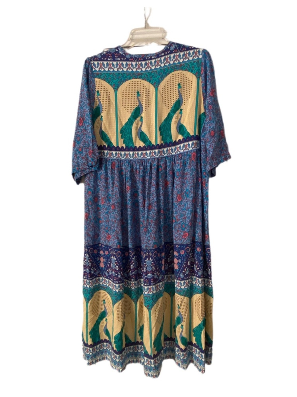 R Vivimos Colorful Blue Peacock Maxi Dress Size Large - Picture 3 of 10